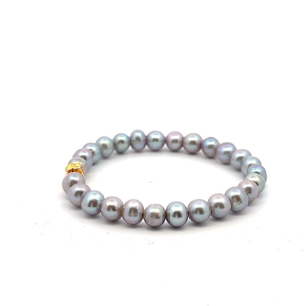 18K Gold Money Bag Lucky Charm Gray Pearl 6-7mm x 6-7.5mm - Picture 5 of 9